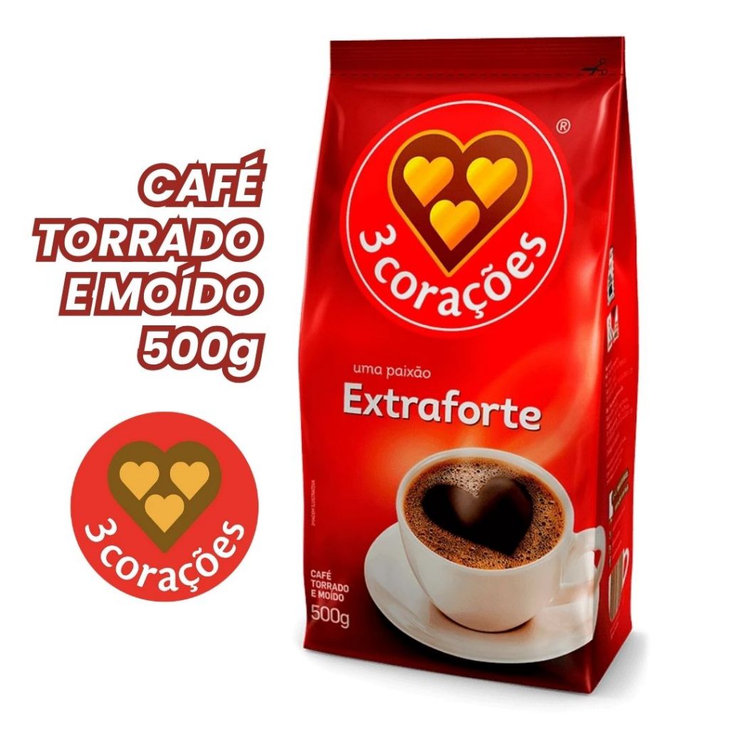 Café Extraforte 3 Corações Torrado e Moído 500g e 250g