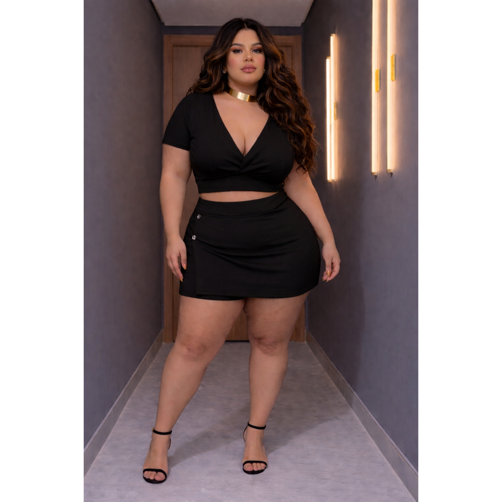 Conjunto Tamanho Grande Plus Size 50 Preto Vermelho Nude look Balada Estilozo Blogueira Casual Lizo Promoção Dia Das Mãe
