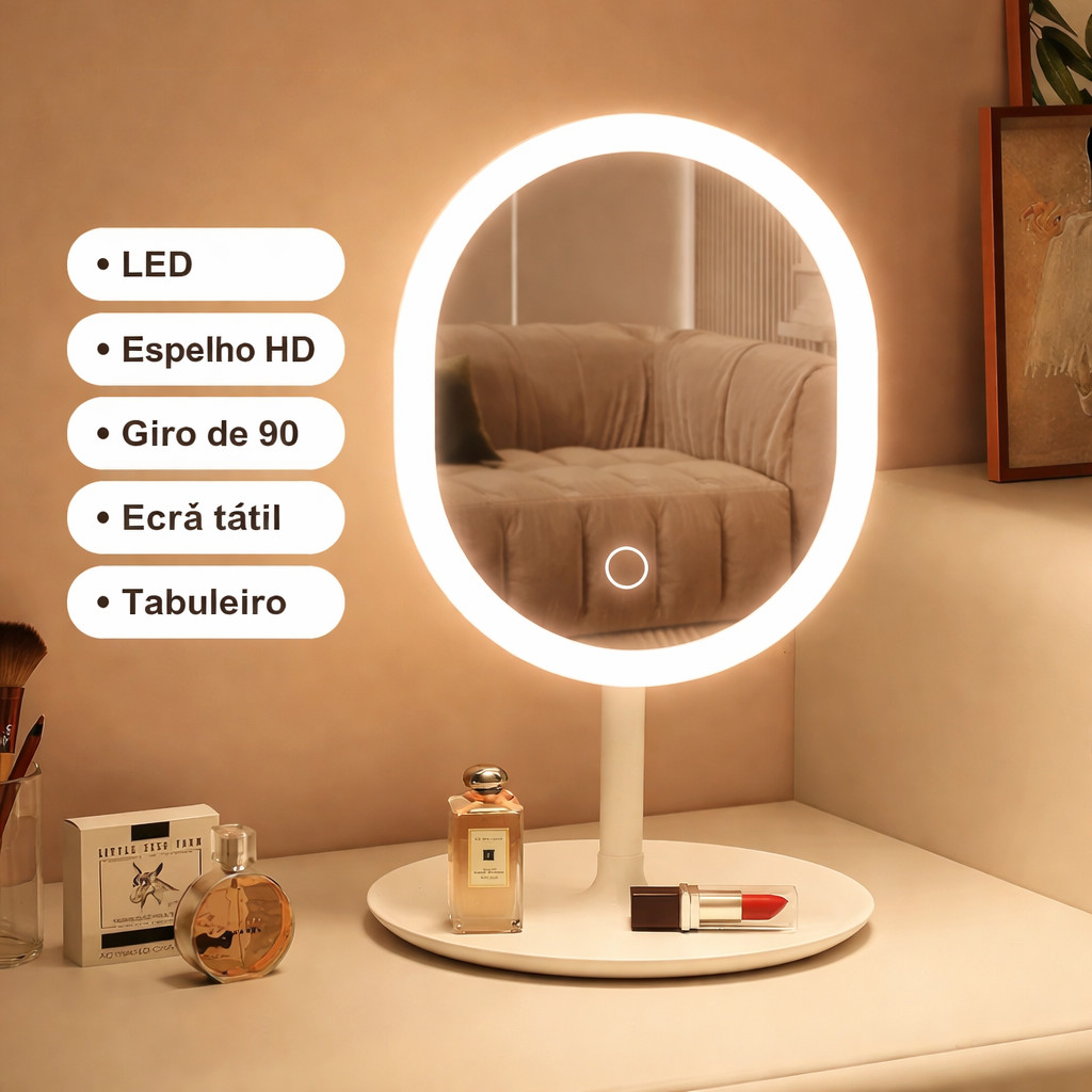 Espelho Para Maquiagem Mesa Inteligente Com Luz De Claro Led Portátil Dobrável Ajustável