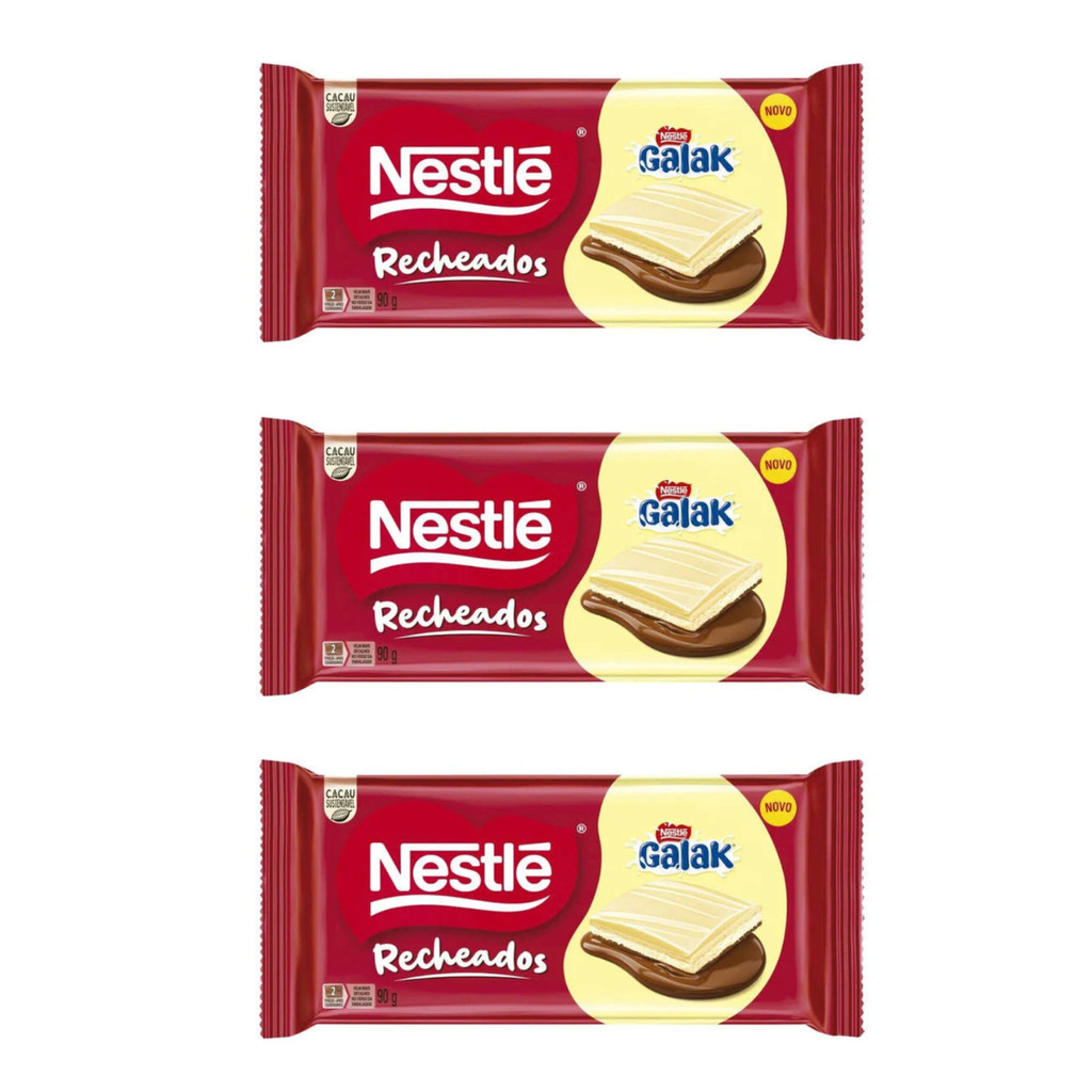 Kit 03 Unidades Chocolate Nestlé Tablete Recheado Galak 90g - Lançamento