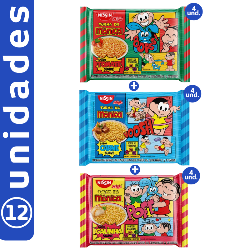 Kit 12 unidades Nissin Lamen Miojo Turma Da Mônica 80g