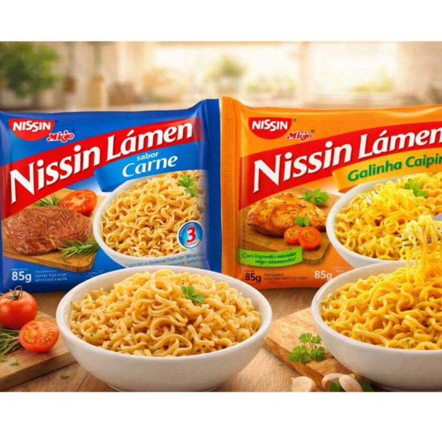 Kit C/10 Miojos Nissin Lámen Sabores Galinha e Carne