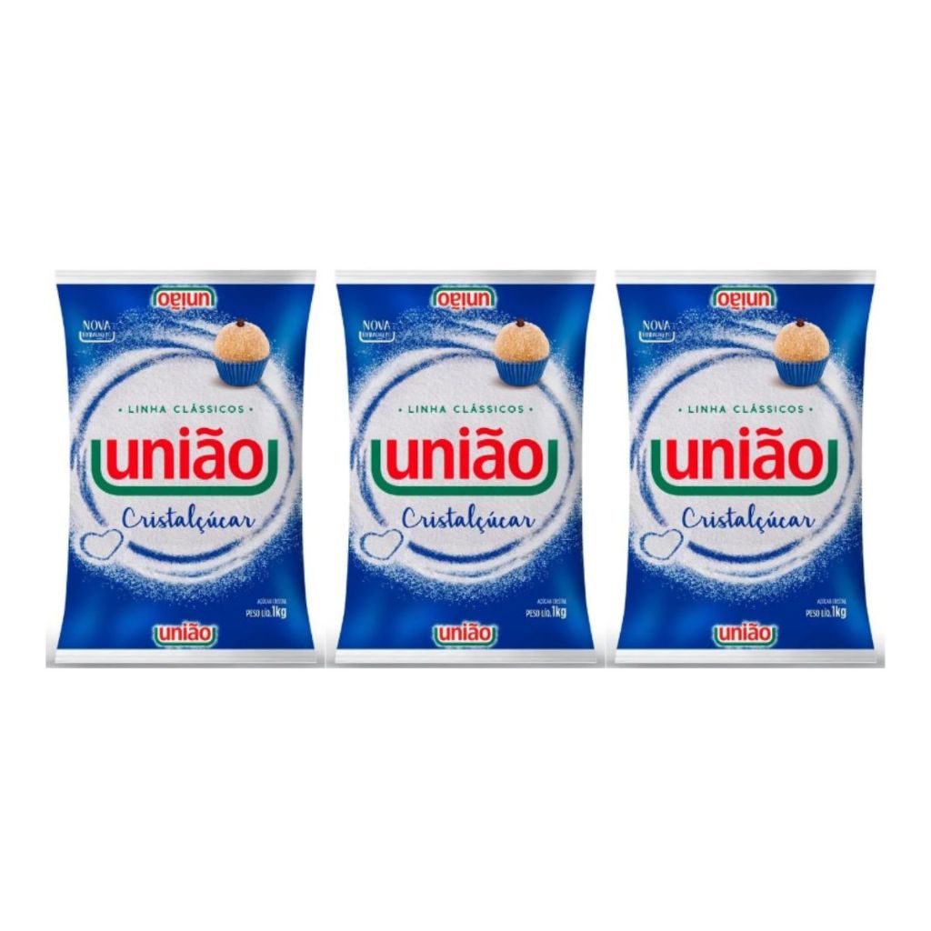 Kit C/3 Açúcar Cristal União Cristalçúcar Pacote 1kg