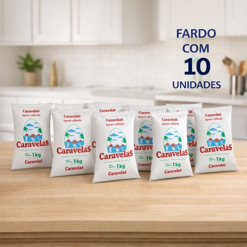 Kit Com 10 Açúcar Refinado Caravelas 1kg