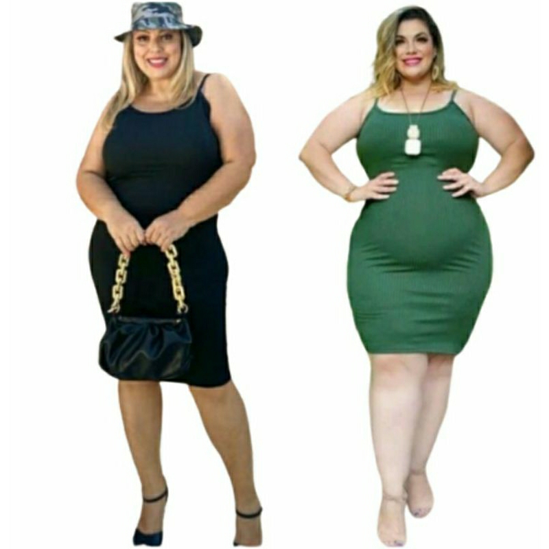 Vestido Plus Size Feminino Midi Canelado Moda.
