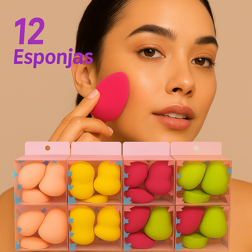 4 Kits com 3 Esponjas de Maquiagem para Base Contorno Chanfrada Puff TOTAL DE 12 ESPONJAS