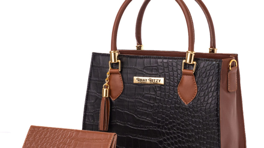 Kit Bolsa Lorena Com Carteira Feminina Bicolor Elegante de Mão e Alça Transversal Promoção