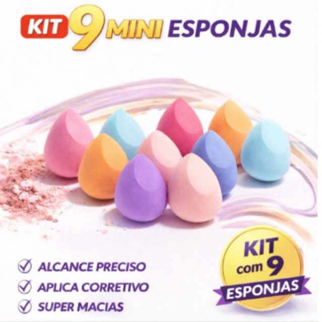Mini Esponja de Maquiagem kit com 3 Caixas com 3 Esponjas cada Total 9 Unidades
