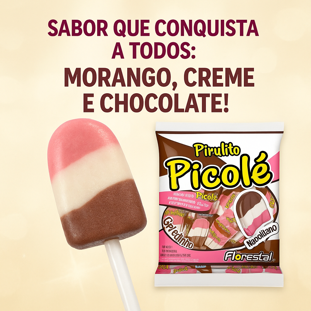 Pirulito Picolé Napolitano 50 Unidades 550g - Florestal