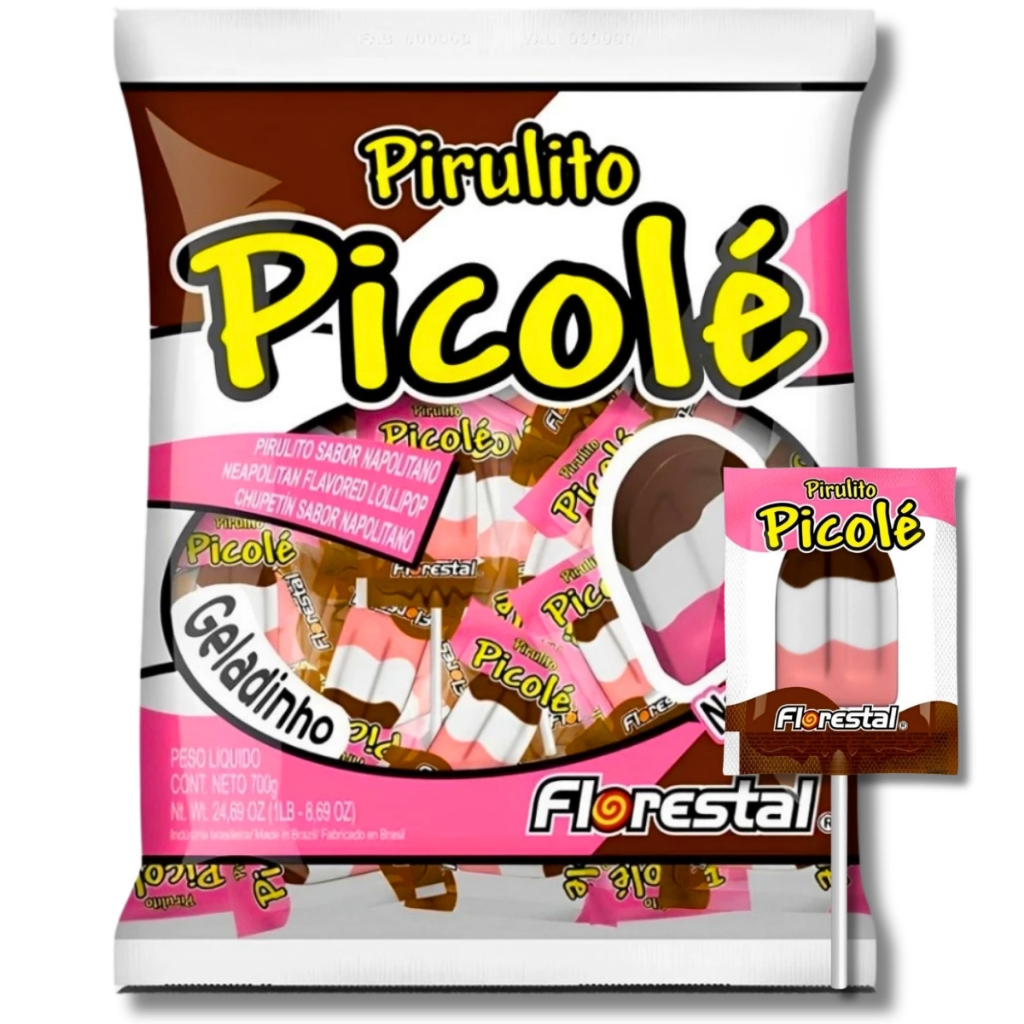 Pirulito Picolé Napolitano C/50 Unidades 550g Florestal