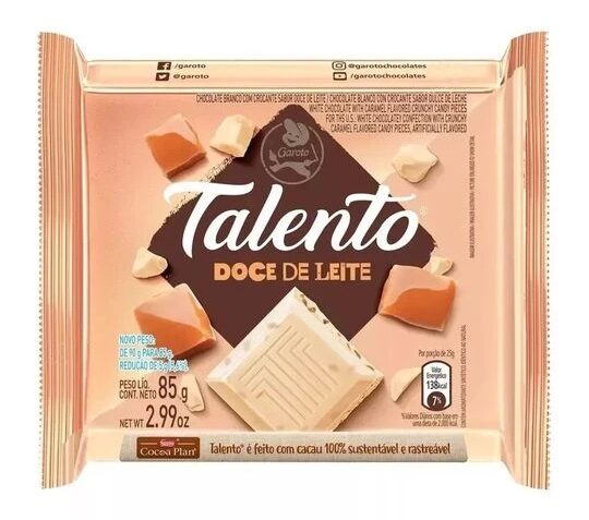 KIT Barra de Chocolate Talento Chocolate Branco com Doce de Leite 85g Garoto