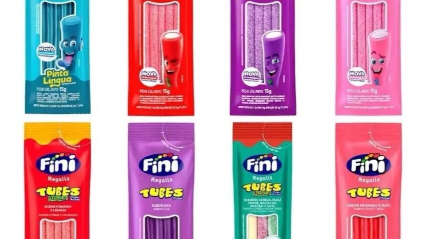 Kit Com 12 a 60 Un Balas Fini Tubes Sabores Variados Balas de Gelatinas Tubes Cítricas Azedinhas 15g