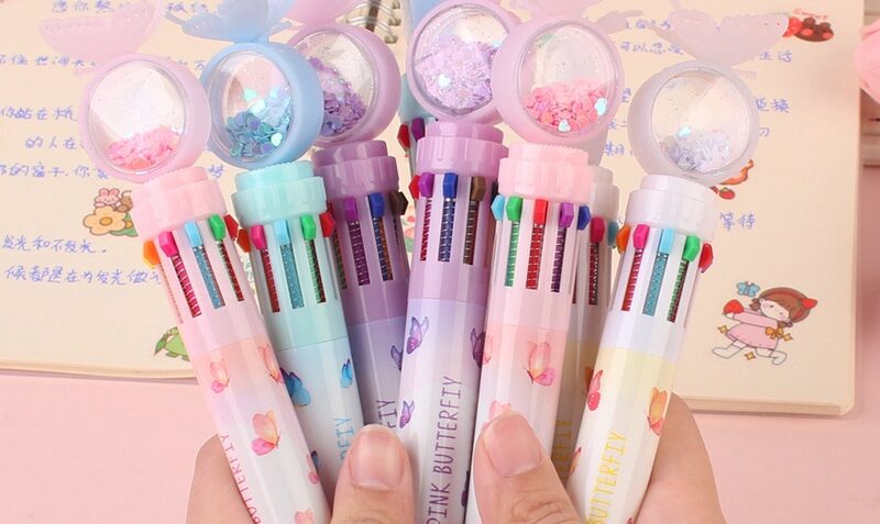 Novo Estilo Caneta Esferográfica Dez Cores Caneta Esferográfica Multi-Cor Tipo Prensa a Óleo Caneta Multi-Função 10 Cores Caneta Manual Estudante Criativo Presente Cartoon Borboleta Decoração