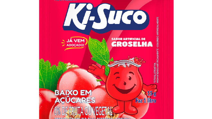 Refresco Suco em pó adoçado sabor groselha 15 sachês de 15g kisuco