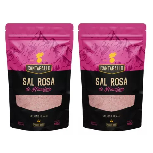 Kit 2 Sal Rosa do Himalaia Fino CantaGallo 500g - Sal Rosa Original Importado Saudável