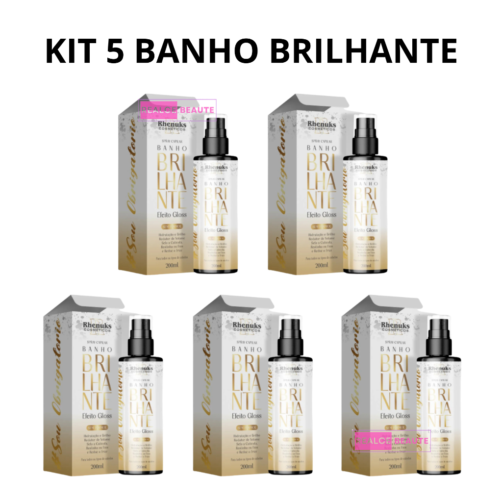 Kit 5 Spray Capilar efeito GLOSS MULTIFUNCIONAL 200ML BANHO BRILHANTE RHENUKS