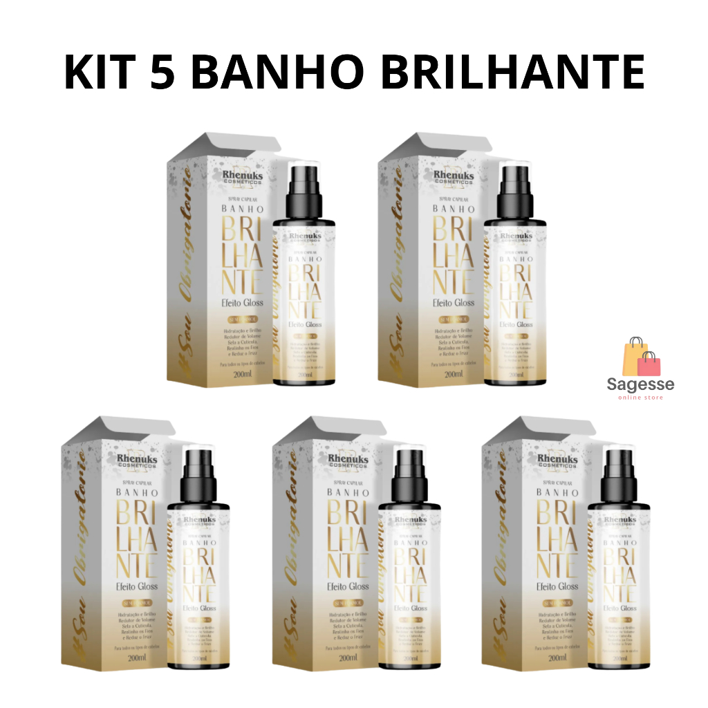 Kit 5 Spray Capilar efeito GLOSS MULTIFUNCIONAL 200ML BANHO BRILHANTE RHENUKS