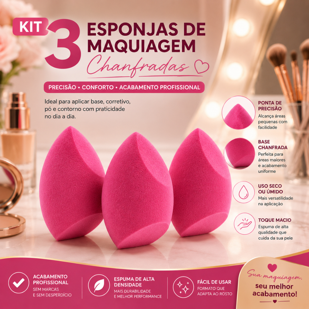 Kit 3 Esponjas para Maquiagem Esponja de rosto Facial para Base e Corretivo com Caixa Porta Esponja