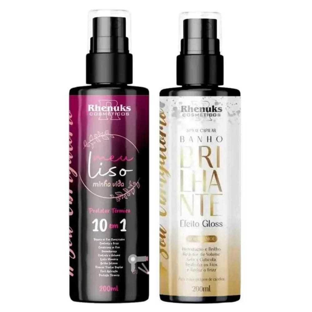 Kit Spray Capilar Meu liso + Spray Capilar efeito GLOSS MULTIFUNCIONAL BANHO BRILHANTE 200ml Rhenuks