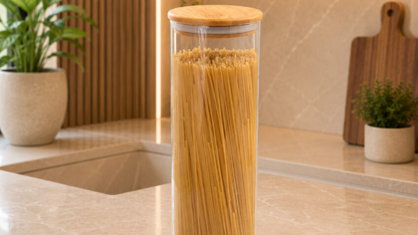 Pote de Vidro com Tampa de Bambu 2000ml Mantimentos Herméticos Oikos Potes Cozinha Alimentos Tempero Redondo