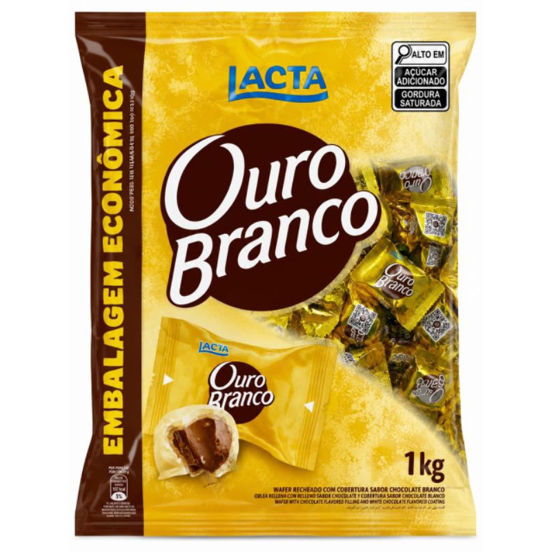 Bombom Lacta Ouro Branco Recheado com Cobertura de Chocolate Branco – Pacote 1kg