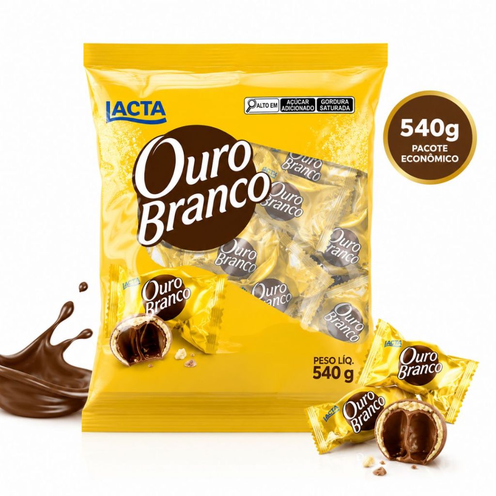 Pacote Bombom Ouro Branco 540g Lacta Chocolate Branco Páscoa