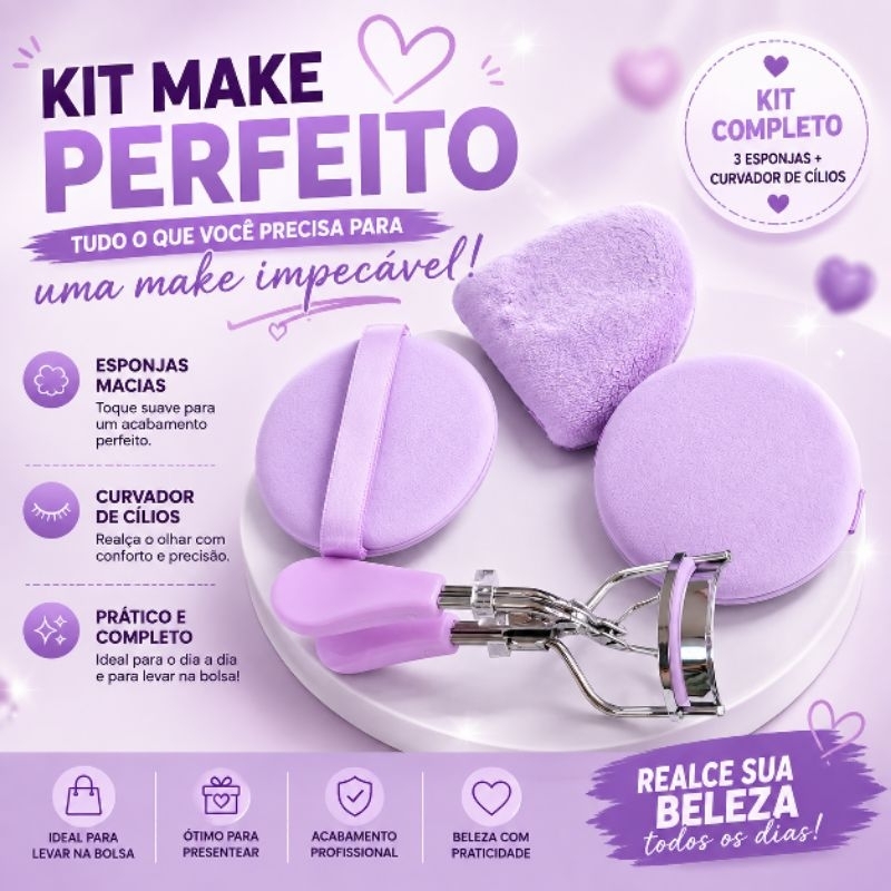 Curvex + Esponja para maquiagem (kit com 1 curvex + 3 esponjas maquiagem) cor roxo
